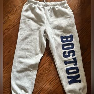 white/gray Boston sweatpants